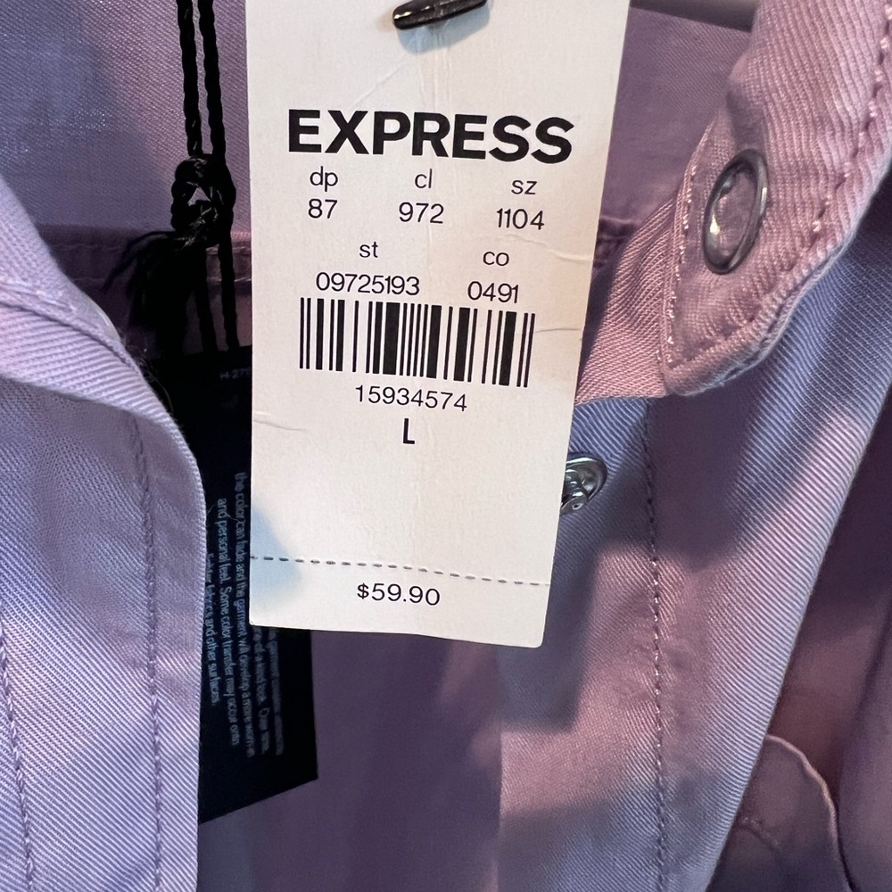 light purple express snap button shirt